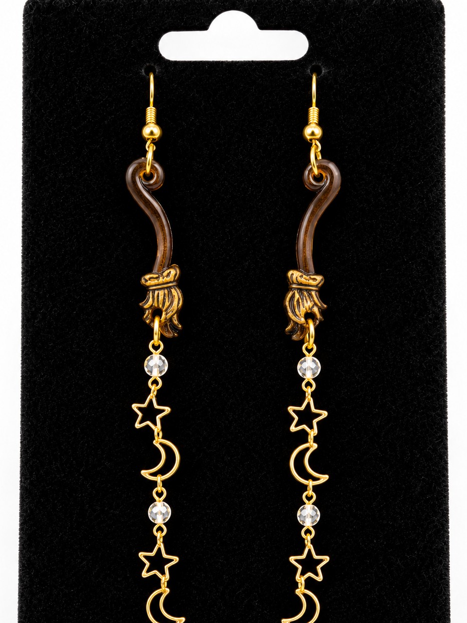 Broom Moon Star Drop Earrings