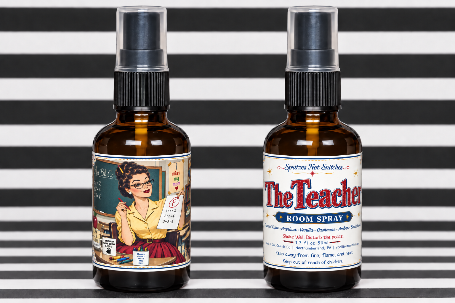 The Teacher bottle, front and back
