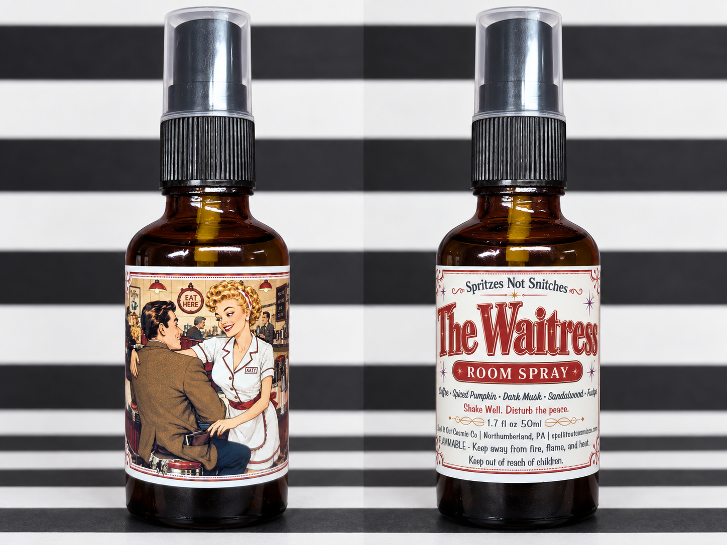 The Waitress bottle, front and back